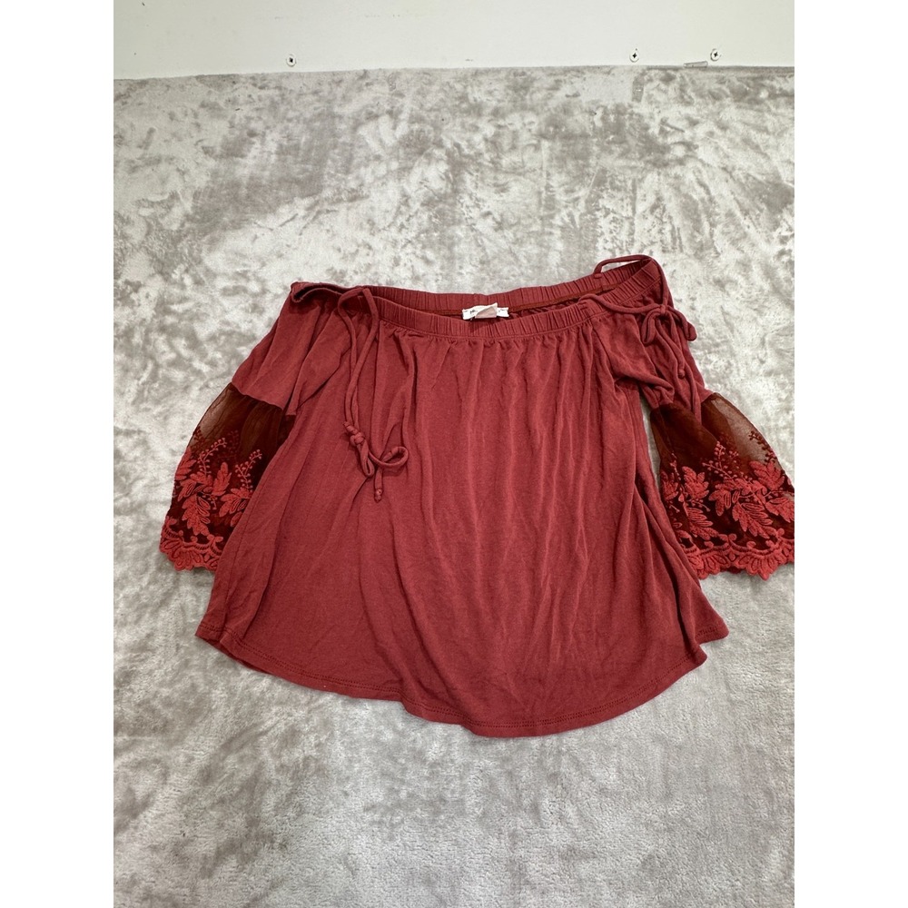 Miley + Molly Blouse Lace Bell Sleeves Size‎ Large Rust Cottagecore Flowy Boho